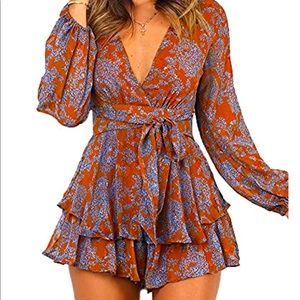 Women's Floral Print Deep V-Neck Romper